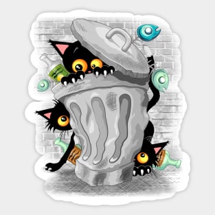 Cats Naughty Characters playing on Garbage Trash Bin Sticker